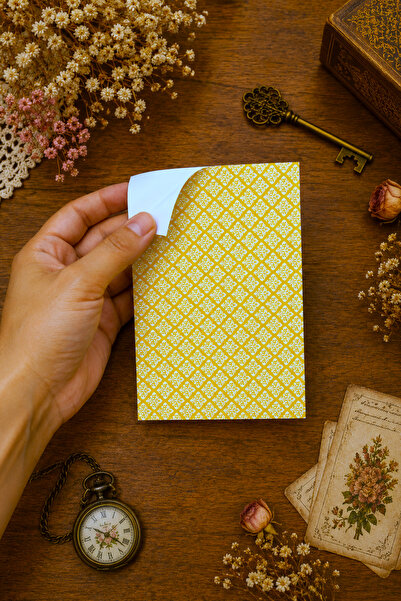 stickybloom Yapışkanlı Vintage Sarı Tonlu Desenler Temalı 12 Parça A5 Sticker...