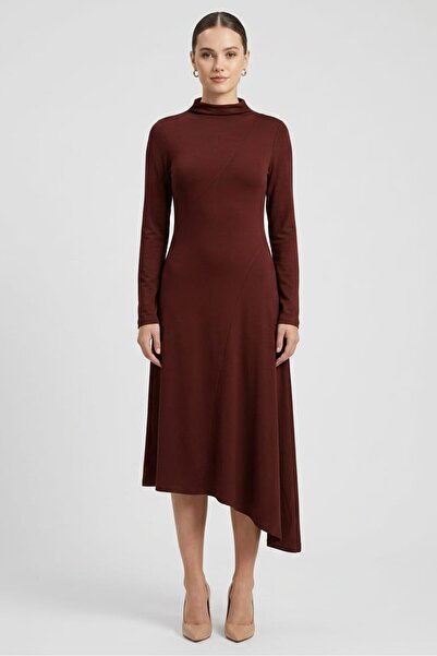 vivere Women Plain Midi Dress, Maroon