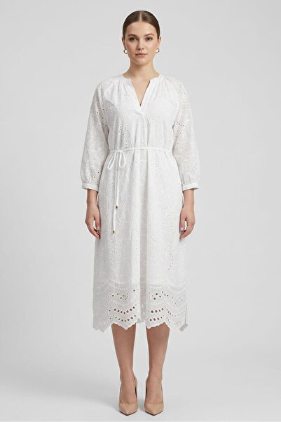 Rufaya Women Eyelet Midi Dress, White