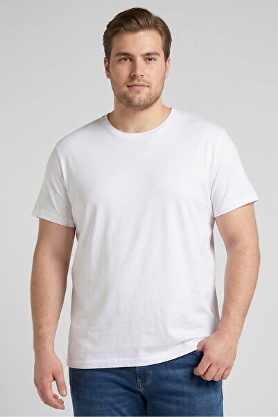 Lee Men 2 Pieces Crew Neck Short Short Sleeve Plain T-Shirts, White