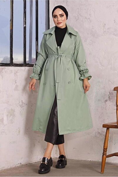 TRENDTESETTÜR KADIN YEŞİL (ÇAĞLA) KUŞAKLI TRENÇKOT T 35832