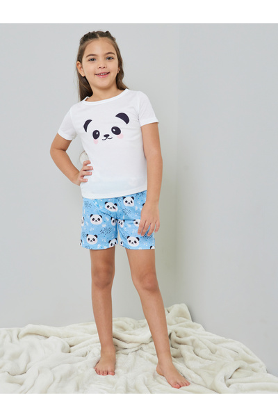 Styli Girls Panda Print T-Shirt and Shorts Set