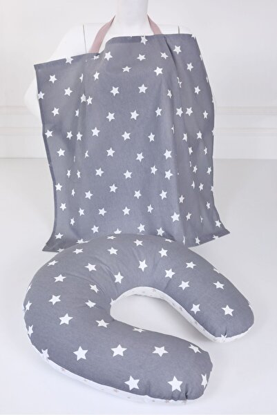 Empressco Comfortable Breastfeeding Pillow and Bib Set, 100% Cotton, Dark Gre...