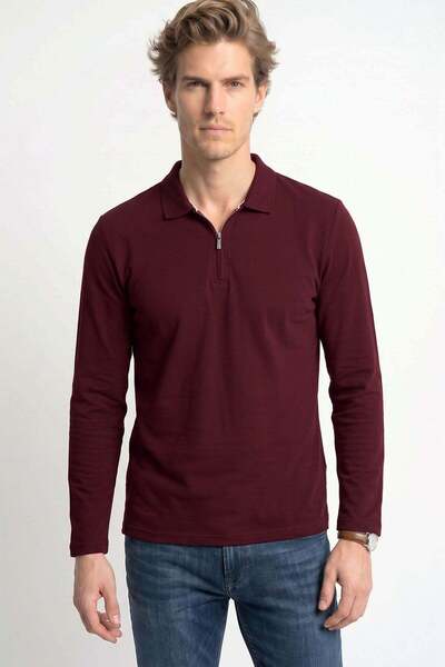 Tudors Men's Standard Fit Regular Cut Cotton Long Sleeve Zippered Claret Red ...