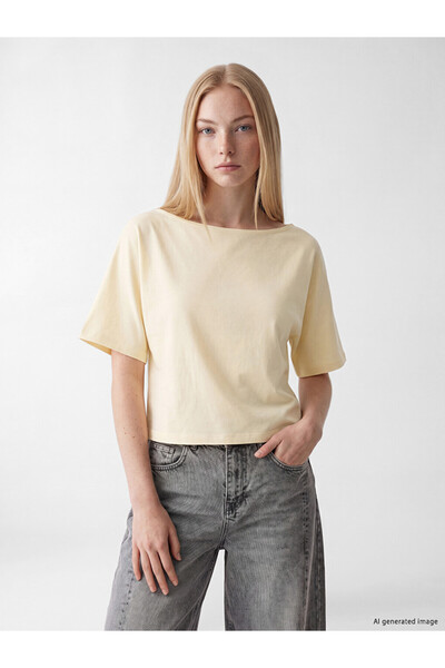 LC Waikiki Xside Yellow Boat Neck Women's T-Shirt
