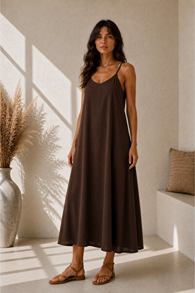 M&N Women's Tencel Long Dress with Adjustable Drawstring Straps