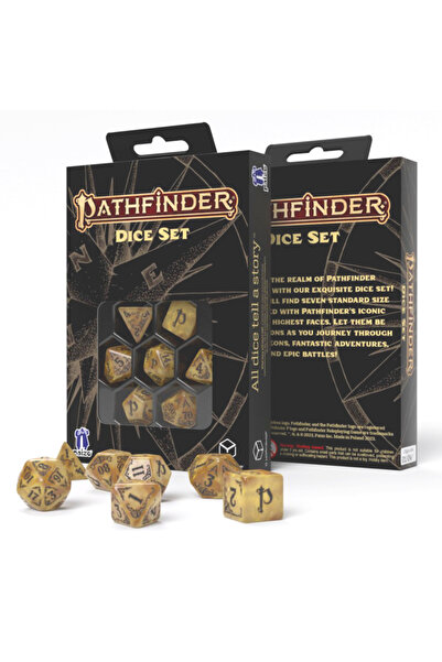 Q WORKSHOP Set de zaruri Pathfinder Azlant, 7 piese, aurii cu negru, plastic