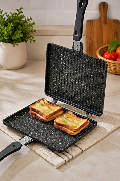 bersachef muftak eşyaları Döküm Ocak Üstü Tost Makinesi Tost Tavası 25x18 cm