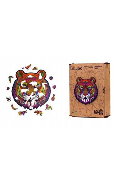 PuzzleOK Puzzle din lemn, , Model Tigru Majestic, 66 piese, 6+ ani, 21x15x7cm...