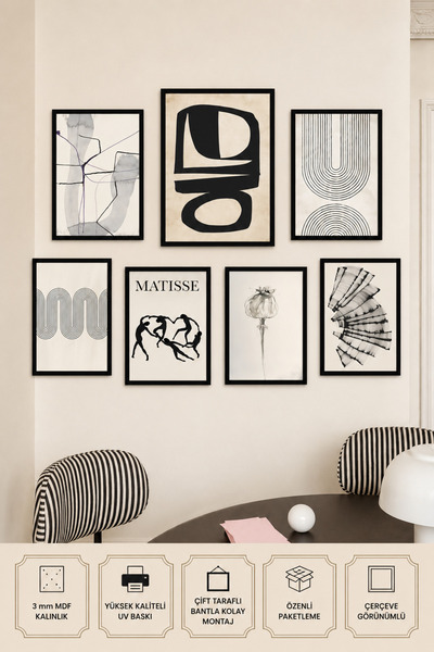 UNT 7-Piece Frame-Looking Abstract Minimalist Painting Set |   Nordic Wall Decor