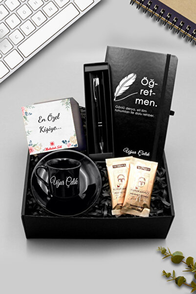 As Gift Öğretmenler Gününe Özel Tasarımlı İsim Soy İsimli Siyah Defter & Kişi...