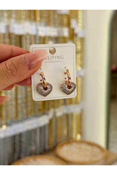 SU PERİSİ TAKI BİJUTERİ XUPİNG KARARMAZ ROSE GOLD ZİRKON TAŞLI KALP KÜPE