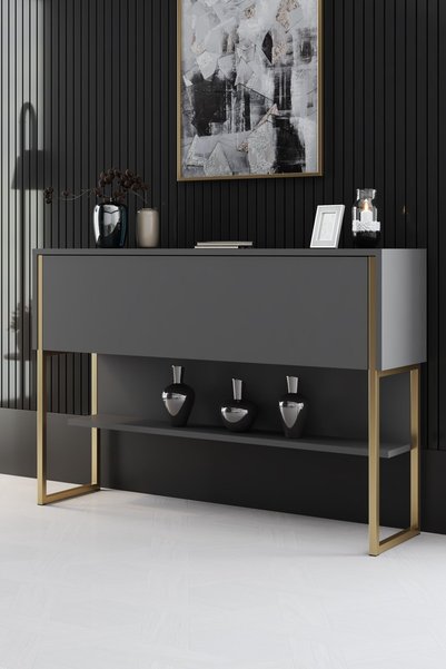 Empressco Şık Luxe Dresuar, Demir Ayaklı, Gold Antrasit, Modern Tasarım