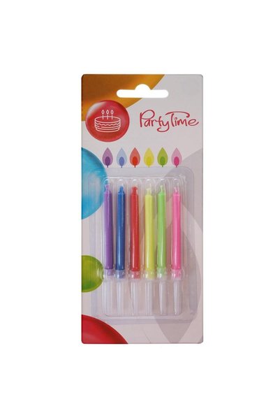 OEM Arpex Lumanari aniversare cu flacără colorată 6 bucăți. cu suporturi