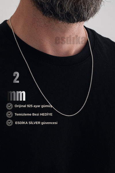 esdika 2MM GÜMÜŞ TOP KOLYE ZİNCİR • 925 AYAR GÜMÜŞ • PREMİUM STERLİNG SİLVER