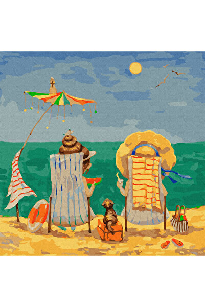 ideyka Set pictura pe numere, cu sasiu, La plaja - Katya Dudnik,40x40 cm