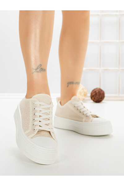 Buonarotti Women's beige sports shoes made of fabric and ecological Leather Q...