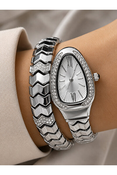 Weluxa Snake Design Silver Color Women's Wristwatch Bracelet Model with Gift Box