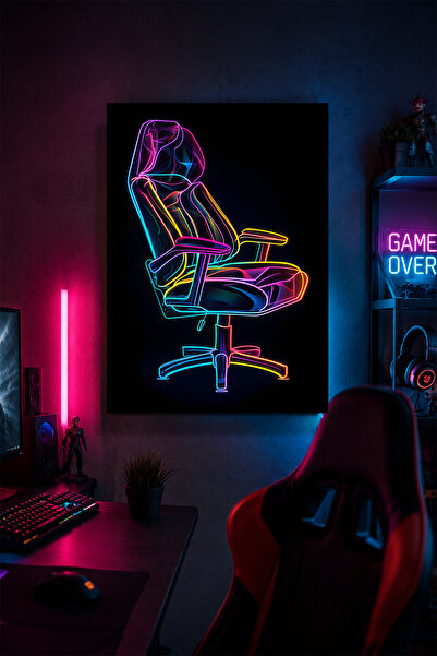 Lucena Scaun de gaming Tablou metalic de perete Neon Decor pentru camera de j...