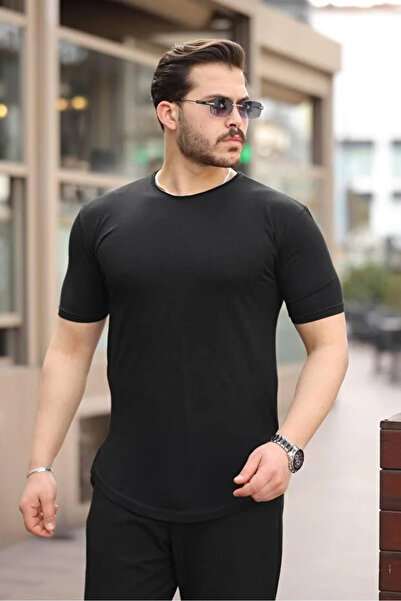 pepule 5'li Siyah Erkek Basic Tişört Bisiklet Yaka Slim Fit Oval Kesim Yan Yı...