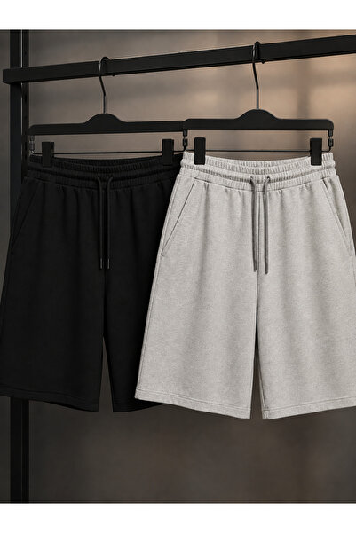 yx yustex sport 2-Piece Shorts (Black-Grey) Basic Summer Shorts Set - Comfort...