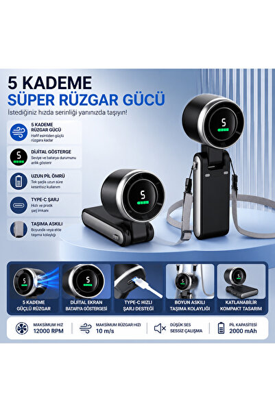 ROBEVE Turbo El Vantilatörü Mini Katlanabilir 3’ü 1 Arada Taşınabilir Fan
