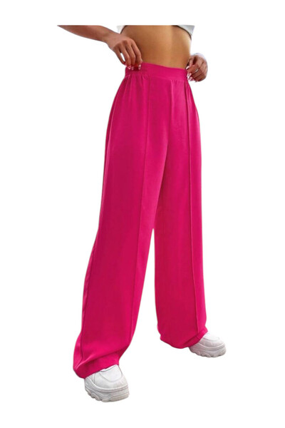 OEM Pantaloni roz drepti cu talie inalta, casual, poliester, marimea L (40-42)