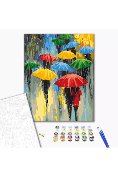 MC Micostore Set pictura pe numere 40x50cm, Brushme - Umbrele in ploaie - pen...
