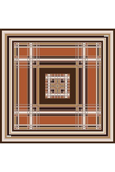 Levidor Beige Plaid Pattern Twill Silk Scarf