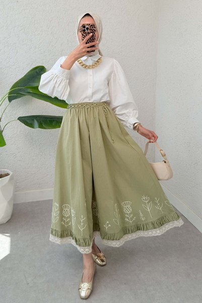 zenne Fusta cu detaliu Fisto și Broderie 2329 - KHAKI DESCHIS