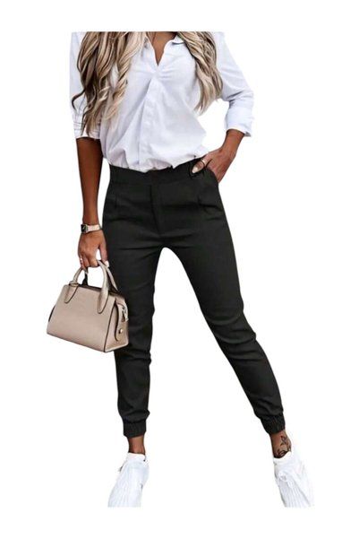 OEM Pantaloni dama casual simpli, negru, marime S