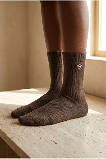 Katia&Bony Unisex Dog Embroidered Socks Brown Melange