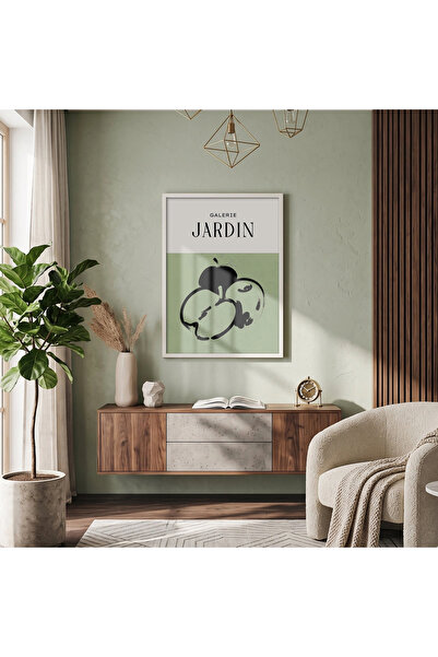 KOLAJTASARIM Single White Wooden Framed Painting — Green Garden Apple Object ...