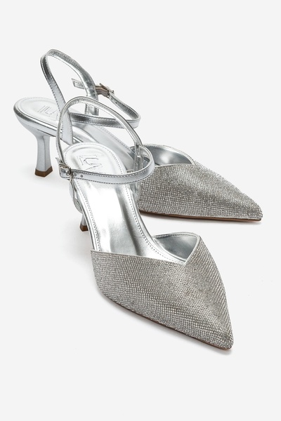 LuviShoes Nivora Silver Stone Women's Thin Heeled Evening Dress Shoes