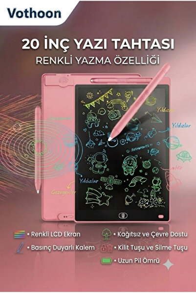 Vothoon 20 Inc Renkli Lcd Grafik Dijital Kalemli Çizim Tableti Yazı Tahta Not Yazma Eğitim Tableti