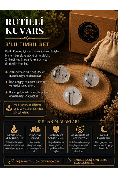 OSMANLI DOĞAL TAŞ SERTİFİKALI RUTİLLİ KUVARS 3'LÜ TIMBIL SET
