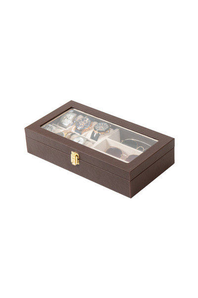 Güner Ofis 6-Watch and 3-Glasses Compartment Leather Organizer Box with Glass...
