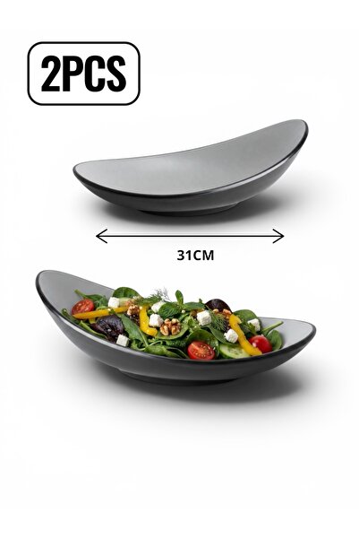 LANDREEN Two-Tone Salad Plate, Black Lead Color, Melamine Plate, 2 Pieces, Ma...