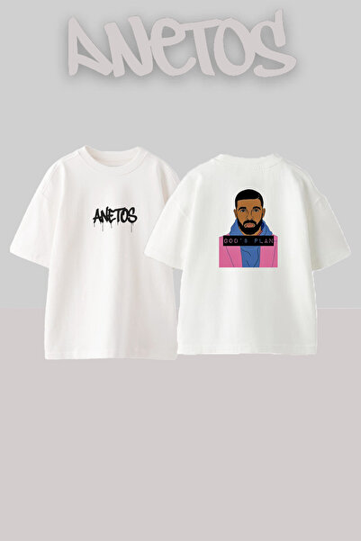 Anetos Λευκό μπλουζάκι με σχέδιο Drake God $ Plan, τυπωμένο, unisex, με φαρδι...