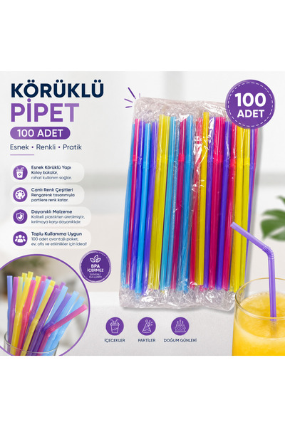 TOPNET 100 Colorful Bellows Straws Flexible Plastic Drinking Straws Mixed Col...