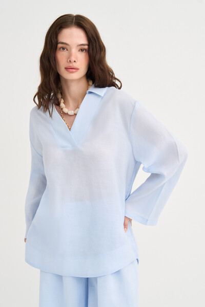 VESNA 100% Linen V-Neck Blouse