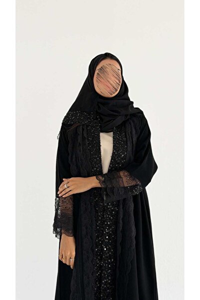 AYA MWT1397 عباية بتدخيلة دانتيل مع شك