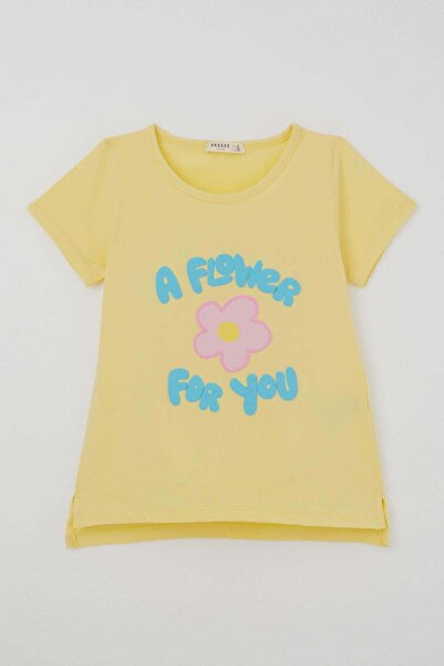 Breeze Girl's Short Sleeve T-Shirt with Embossed Flowers & Printed Text, Ages...