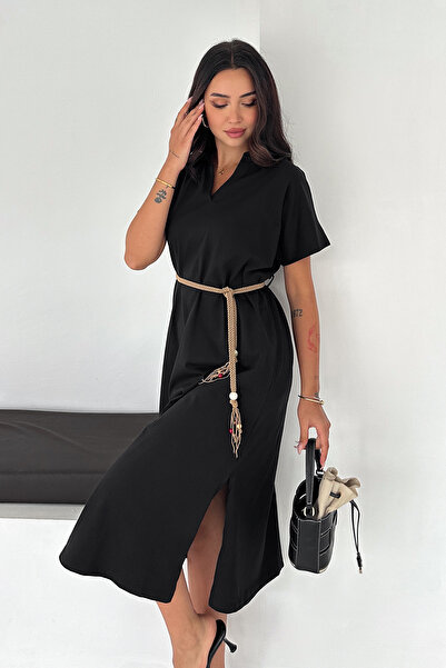 Noa&Noa Γυναικείο φόρεμα Aura Linen με ζώνη και γιακά, μίντι