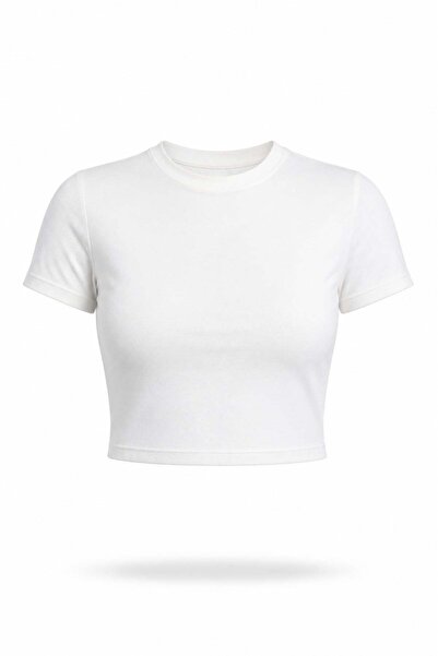 5in1Canpolat Tricou Basic Ecru cu guler rotund 261141