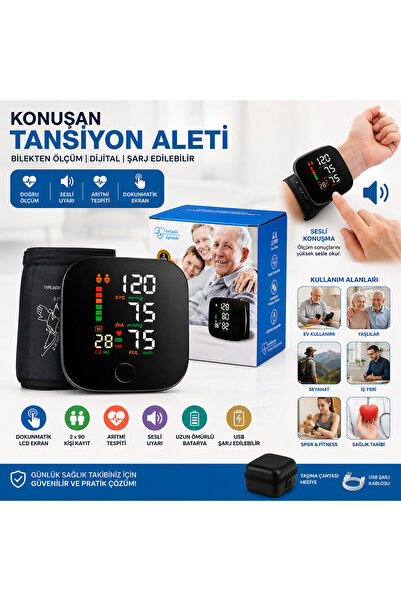 Genel Markalar Bilek Ölçüm 7X8.3CM Usb Sarjlı - Dijital Konuşan Tansiyon Alet...