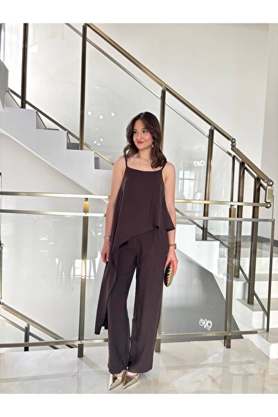Sude Kızanlıklı Tencel Fabric Asymmetrical Strap Blouse Design Set