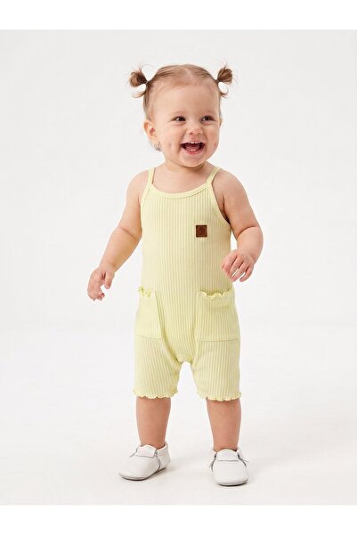 Kids Kingdom Cotton Rope Strap Baby Girl Jumpsuit with Pocket Detail