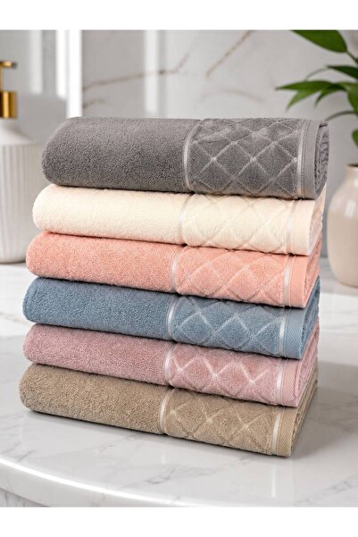 ŞENER HOME Σετ 6 τεμαχίων Diamond Partial Velvet Πετσέτες Χεριών & Προσώπου 5...