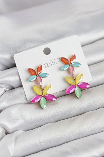TakÇalıştır Mixed Color Crystal Flower Earrings